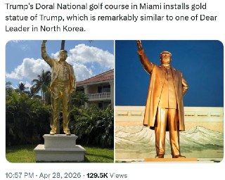 🇺🇸👀🇰🇵La statua d'oro di Trump nel suo golf club di Miami è stata fusa a immagine e somiglianza del monumento all'Amat...