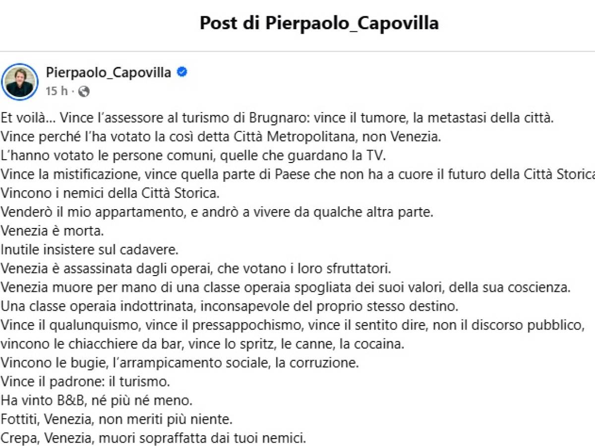 “A Venezia ha vinto il tumore, la metastasi della città”. L’insulto gratuito dell’artista ai veneziani